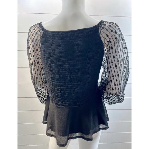 VTG Anthropologie Top L Y2K Milkmaid Regency Whimsigoth Swiss Dot Sheer Sleeve - Picture 6 of 13